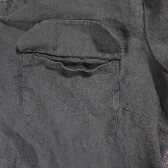 Ellen Tracy Linen Pullover Womens Large Gray 1/4 Zip Roll Tab Pockets Blouse - Picture 6 of 16